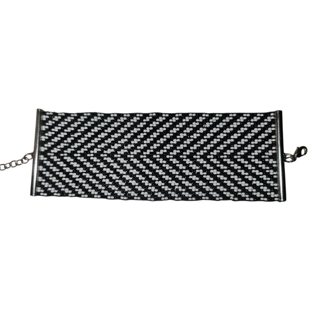 South African Chevron Black and White Beaded Bracelet